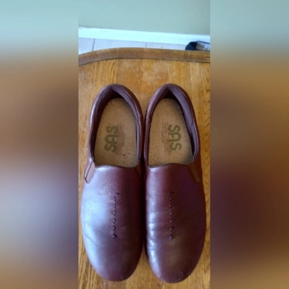 SAS Brown Leather Flats with Perforated Design